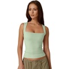 QINSEN Women’s Square Neck Sleeveless Double-Layer Tank Tops Basic Tight T Shirts(Light Viridian)