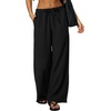 QINSEN Women’s Wrinkle-Free Wide Leg Palazzo Pants High Rise Flowy Drape Drawstring Elastic Waist Trousers with Pockets(Black)