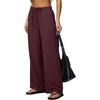 QINSEN Women’s Wrinkle-Free Wide Leg Palazzo Pants High Rise Flowy Drape Drawstring Elastic Waist Trousers with Pockets(Cabernet)