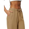 QINSEN Women’s Wrinkle-Free Wide Leg Palazzo Pants High Rise Flowy Drape Drawstring Elastic Waist Trousers with Pockets(Nomad Taupe)