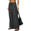 QINSEN Women’s Wrinkle-Free Wide Leg Palazzo Pants High Rise Flowy Drape Drawstring Elastic Waist Trousers with Pockets(Quiet Shade)