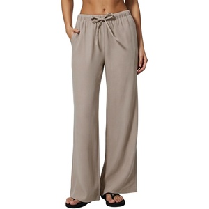 QINSEN Women’s Wrinkle-Free Wide Leg Palazzo Pants High Rise Flowy Drape Drawstring Elastic Waist Trousers with Pockets(Gray Morn)