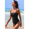 QINSEN Women’s One Piece Swimsuit Color Block Tummy Control Bathing Suit Vintage Square Neck Spaghetti Straps Swimwear(All Black)
