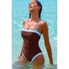 QINSEN Women’s One Piece Swimsuit Color Block Tummy Control Bathing Suit Vintage Square Neck Spaghetti Straps Swimwear(Burgundy)