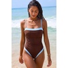 QINSEN Women’s One Piece Swimsuit Color Block Tummy Control Bathing Suit Vintage Square Neck Spaghetti Straps Swimwear(Burgundy)