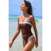 QINSEN Women’s One Piece Swimsuit Color Block Tummy Control Bathing Suit Vintage Square Neck Spaghetti Straps Swimwear(Burgundy)