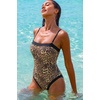 QINSEN Women’s One Piece Swimsuit Color Block Tummy Control Bathing Suit Vintage Square Neck Spaghetti Straps Swimwear(Leopard)