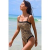 QINSEN Women’s One Piece Swimsuit Color Block Tummy Control Bathing Suit Vintage Square Neck Spaghetti Straps Swimwear(Leopard)