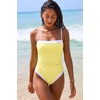 QINSEN Women’s One Piece Swimsuit Color Block Tummy Control Bathing Suit Vintage Square Neck Spaghetti Straps Swimwear(Light Yellow)