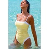 QINSEN Women’s One Piece Swimsuit Color Block Tummy Control Bathing Suit Vintage Square Neck Spaghetti Straps Swimwear(Light Yellow)