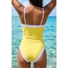 QINSEN Women’s One Piece Swimsuit Color Block Tummy Control Bathing Suit Vintage Square Neck Spaghetti Straps Swimwear(Light Yellow)