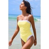 QINSEN Women’s One Piece Swimsuit Color Block Tummy Control Bathing Suit Vintage Square Neck Spaghetti Straps Swimwear(Light Yellow)