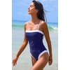 QINSEN Women’s One Piece Swimsuit Color Block Tummy Control Bathing Suit Vintage Square Neck Spaghetti Straps Swimwear(Navy)