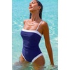 QINSEN Women’s One Piece Swimsuit Color Block Tummy Control Bathing Suit Vintage Square Neck Spaghetti Straps Swimwear(Navy)