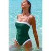 QINSEN Women’s One Piece Swimsuit Color Block Tummy Control Bathing Suit Vintage Square Neck Spaghetti Straps Swimwear(Pine Green)