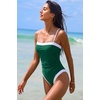 QINSEN Women’s One Piece Swimsuit Color Block Tummy Control Bathing Suit Vintage Square Neck Spaghetti Straps Swimwear(Pine Green)