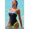 QINSEN Women’s One Piece Swimsuit Color Block Tummy Control Bathing Suit Vintage Square Neck Spaghetti Straps Swimwear(Rainbow Black)