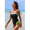 QINSEN Women’s One Piece Swimsuit Color Block Tummy Control Bathing Suit Vintage Square Neck Spaghetti Straps Swimwear(Rainbow Black)