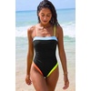 QINSEN Women’s One Piece Swimsuit Color Block Tummy Control Bathing Suit Vintage Square Neck Spaghetti Straps Swimwear(Rainbow Black)