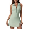 QINSEN Womens Zip Front Tennis Dress Polo Collar Racer Back Workout Golf Dresses Build in Shorts with Pockets(Smoke Green)