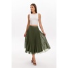 QINSEN Women’s Elegant Flowy Pleated Chiffon Skirts Summer A-line Swing Midi Skirts Casual Elastic Waist Soft Lining(Army Green)