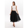 QINSEN Women’s Elegant Flowy Pleated Chiffon Skirts Summer A-line Swing Midi Skirts Casual Elastic Waist Soft Lining(Black)