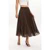 QINSEN Women’s Elegant Flowy Pleated Chiffon Skirts Summer A-line Swing Midi Skirts Casual Elastic Waist Soft Lining(Brown Polka Dot)