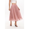 QINSEN Women’s Elegant Flowy Pleated Chiffon Skirts Summer A-line Swing Midi Skirts Casual Elastic Waist Soft Lining(Dusty Pink)