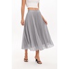 QINSEN Women’s Elegant Flowy Pleated Chiffon Skirts Summer A-line Swing Midi Skirts Casual Elastic Waist Soft Lining(Light Grey)