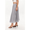 QINSEN Women’s Elegant Flowy Pleated Chiffon Skirts Summer A-line Swing Midi Skirts Casual Elastic Waist Soft Lining(Light Grey)