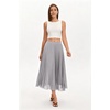 QINSEN Women’s Elegant Flowy Pleated Chiffon Skirts Summer A-line Swing Midi Skirts Casual Elastic Waist Soft Lining(Light Grey)