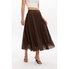 QINSEN Women’s Elegant Flowy Pleated Chiffon Skirts Summer A-line Swing Midi Skirts Casual Elastic Waist Soft Lining(Mocha)