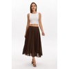QINSEN Women’s Elegant Flowy Pleated Chiffon Skirts Summer A-line Swing Midi Skirts Casual Elastic Waist Soft Lining(Mocha)