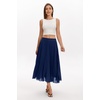 QINSEN Women’s Elegant Flowy Pleated Chiffon Skirts Summer A-line Swing Midi Skirts Casual Elastic Waist Soft Lining(Navy)
