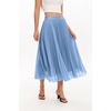 QINSEN Women’s Elegant Flowy Pleated Chiffon Skirts Summer A-line Swing Midi Skirts Casual Elastic Waist Soft Lining(Sky Blue)