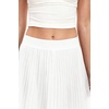QINSEN Women’s Elegant Flowy Pleated Chiffon Skirts Summer A-line Swing Midi Skirts Casual Elastic Waist Soft Lining(White)