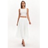 QINSEN Women’s Elegant Flowy Pleated Chiffon Skirts Summer A-line Swing Midi Skirts Casual Elastic Waist Soft Lining(White)
