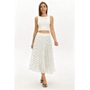 QINSEN Women’s Elegant Flowy Pleated Chiffon Skirts Summer A-line Swing Midi Skirts Casual Elastic Waist Soft Lining(White Polka Dots)