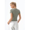 QINSEN Women’s Crewneck Short Sleeve T Shirts Ribbed Button Going Out Trendy Tops(Grey-green)