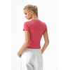 QINSEN Women’s Crewneck Short Sleeve T Shirts Ribbed Button Going Out Trendy Tops(Red-pink)