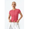 QINSEN Women’s Crewneck Short Sleeve T Shirts Ribbed Button Going Out Trendy Tops(Red-pink)