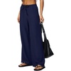 QINSEN Women’s Wrinkle-Free Wide Leg Palazzo Pants High Rise Flowy Drape Drawstring Elastic Waist Trousers with Pockets(Admiral)