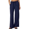 QINSEN Women’s Wrinkle-Free Wide Leg Palazzo Pants High Rise Flowy Drape Drawstring Elastic Waist Trousers with Pockets(Admiral)
