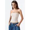 QINSEN Women’s Tube Top Double Lined Strapless Bandeau Top Summer Slim Fit Going Out Tank Tops(Beige)