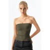 QINSEN Women’s Tube Top Double Lined Strapless Bandeau Top Summer Slim Fit Going Out Tank Tops(Olive Green)