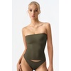 QINSEN Women’s Tube Top Double Lined Strapless Bandeau Top Summer Slim Fit Going Out Tank Tops(Olive Green)