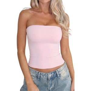 QINSEN Women’s Tube Top Double Lined Strapless Bandeau Top Summer Slim Fit Going Out Tank Tops(Baby Pink)
