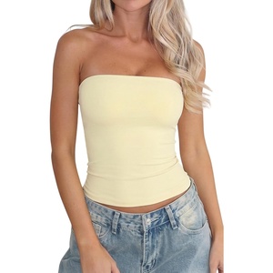 QINSEN Women’s Tube Top Double Lined Strapless Bandeau Top Summer Slim Fit Going Out Tank Tops(Baby Yellow)