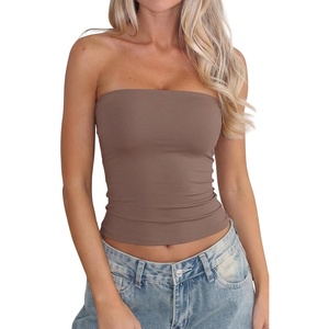 QINSEN Women’s Tube Top Double Lined Strapless Bandeau Top Summer Slim Fit Going Out Tank Tops(Cacao Nibs)