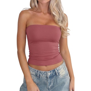 QINSEN Women’s Tube Top Double Lined Strapless Bandeau Top Summer Slim Fit Going Out Tank Tops(Merlot)